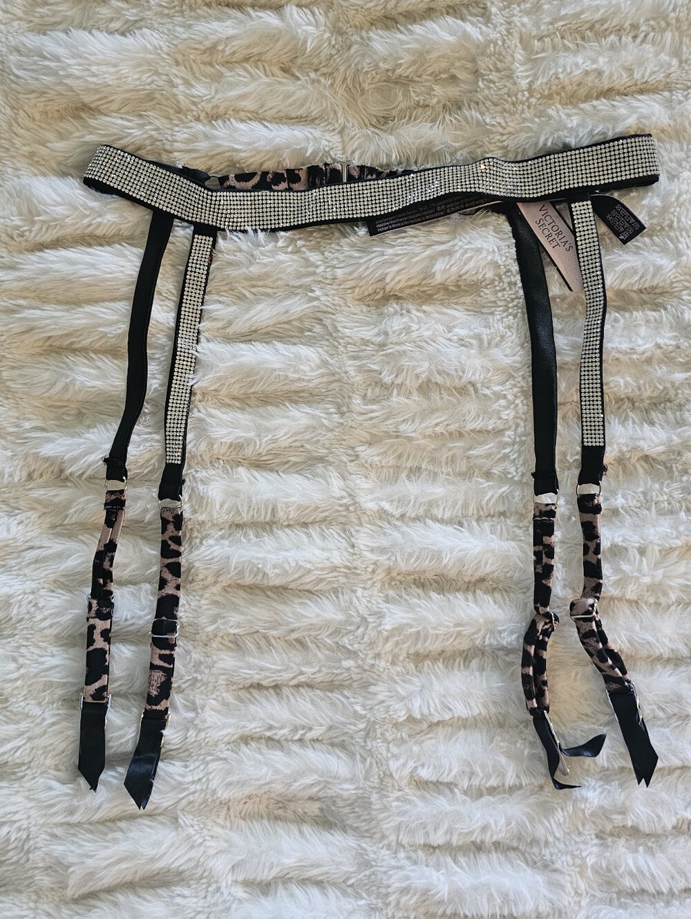 Victoria's Secret Black & Leopard Rhinestone Garter Belt XS/S